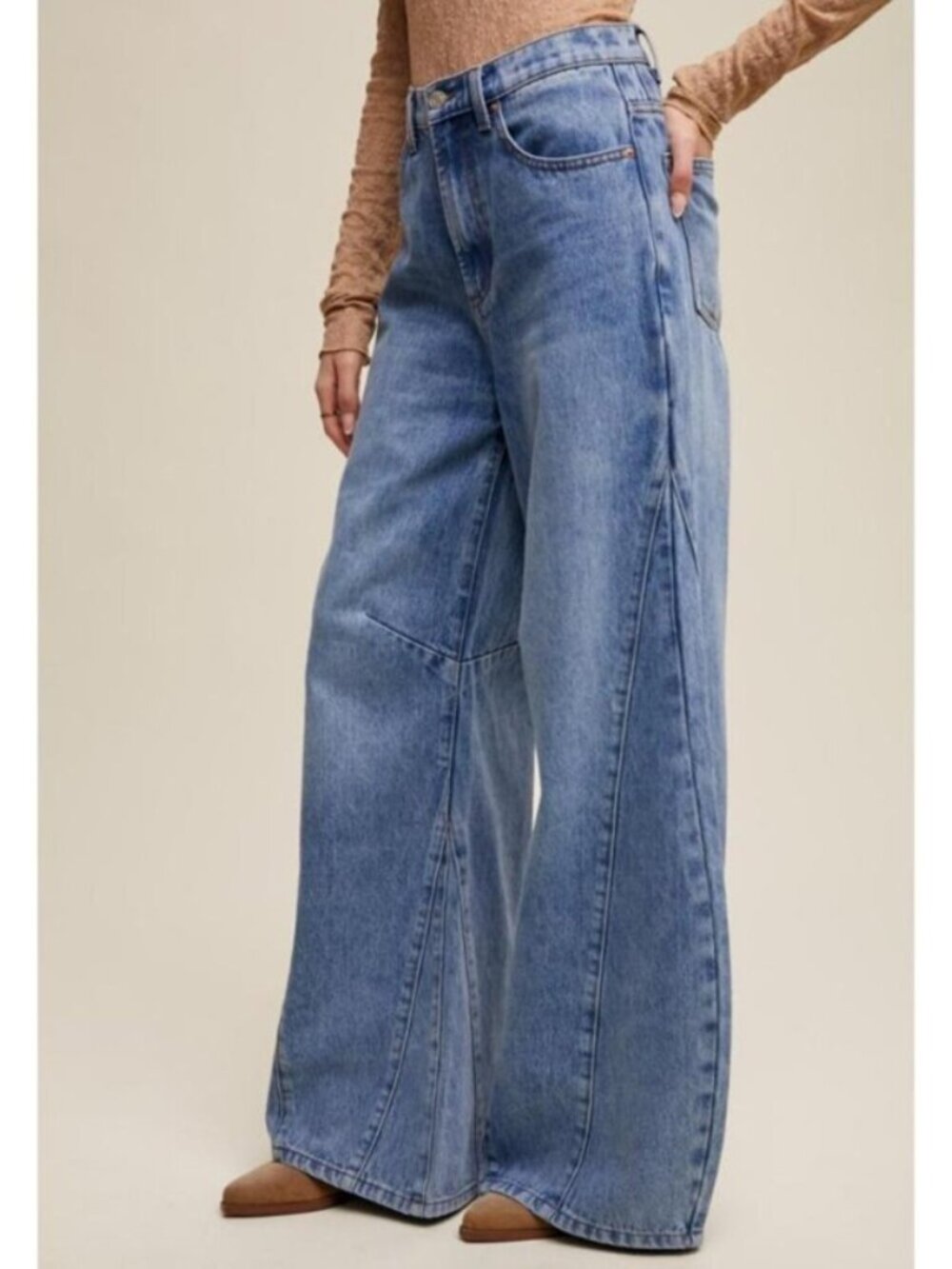 LISTICLE Wide Leg Panel Jeans High Rise Medium Wash NWT - Picture 3 of 3
